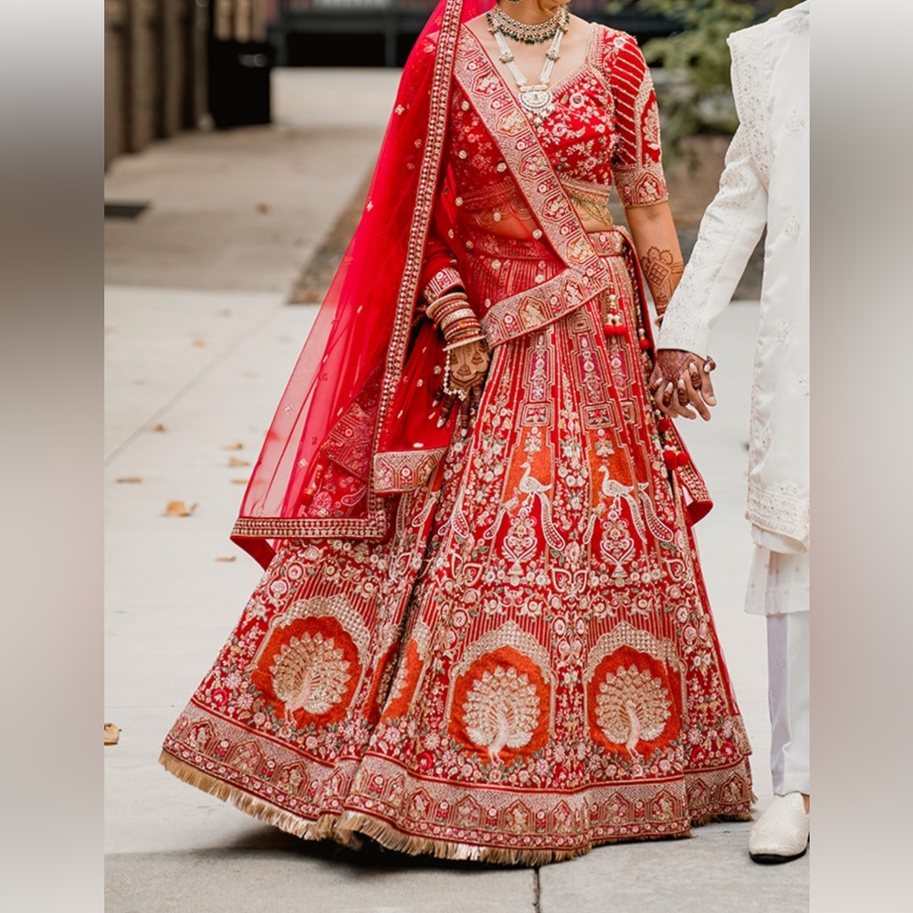 Red and Gold Embroidered bridal Dress - Picture 8 of 10